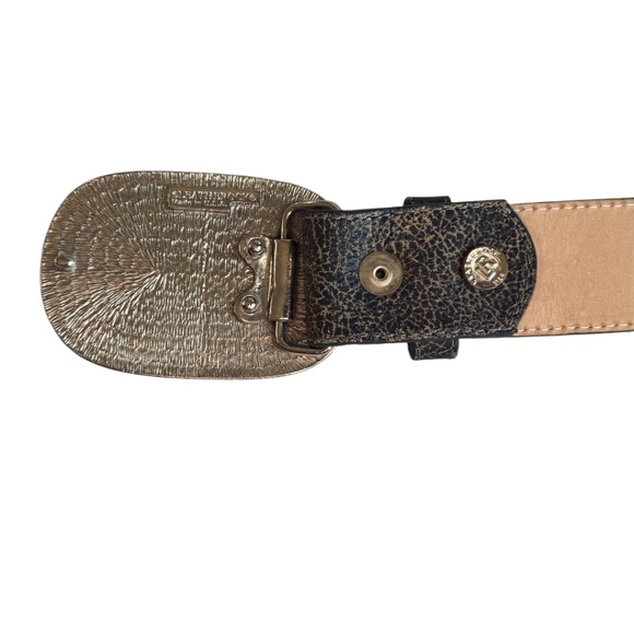 Leatherock Black Crackle Leather Belt Embellished Oval Buckle main image 4